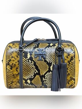 Tory Burch Tan and Black Snake Print Satchel